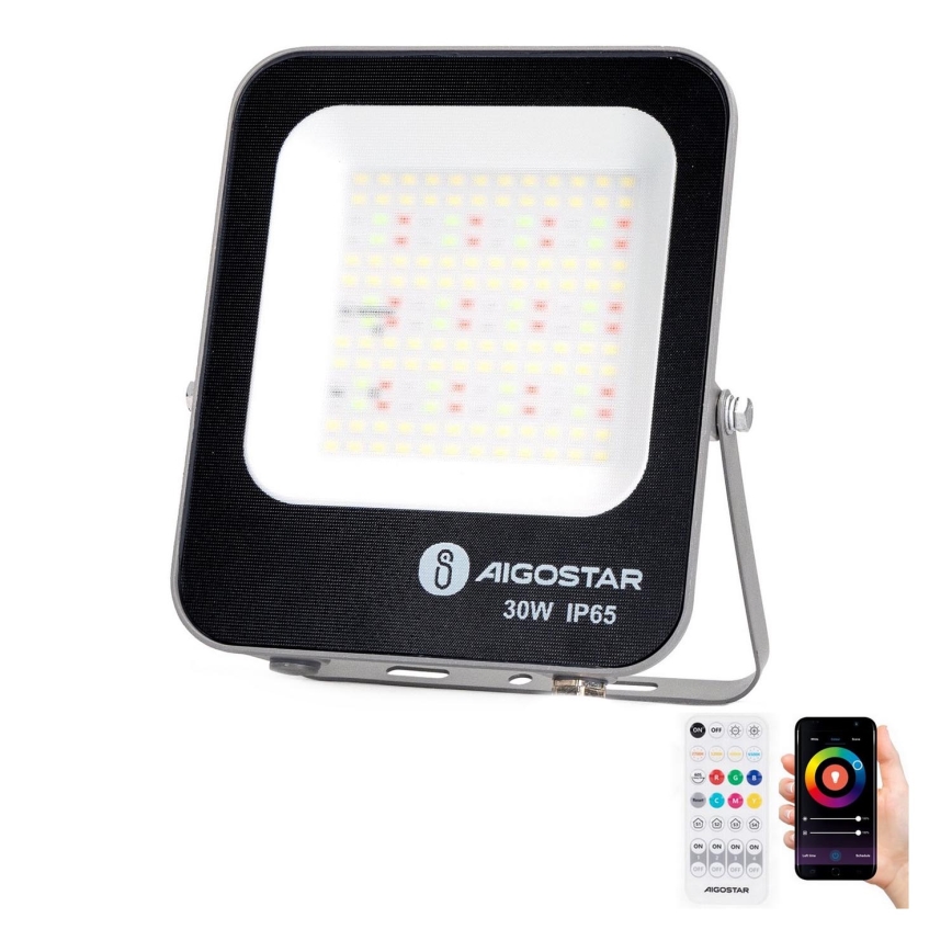 Aigostar - Holofote LED RGBW regulável MESH Inteligente LED/30W/230V 6500K IP65 + comando