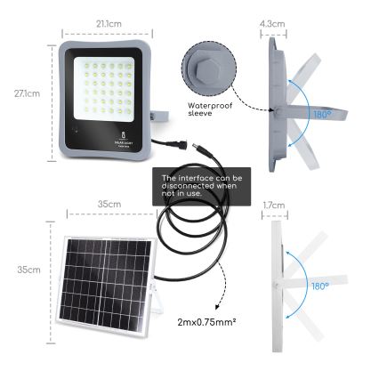 Aigostar - Holofote solar LED com regulação LED/100W/3,2V IP65 + CR