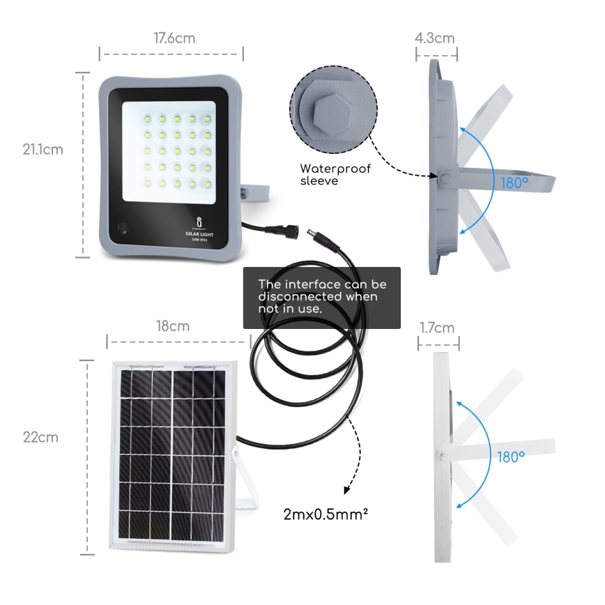 Aigostar - Holofote solar LED com regulação LED/30W/3,2V IP67 + CR