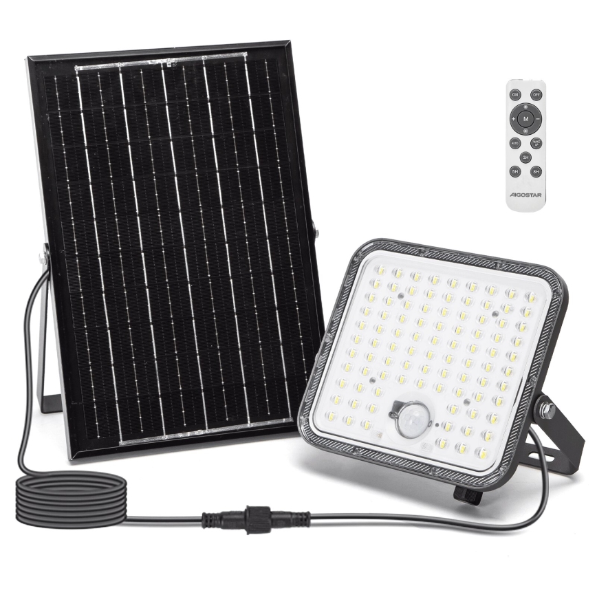 Aigostar - Holofote solar LED regulável com sensor LED/120W/3,4V IP66 + comando