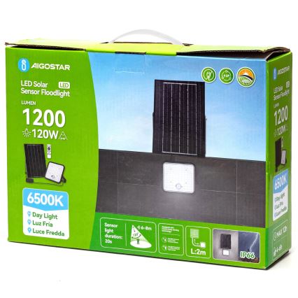 Aigostar - Holofote solar LED regulável com sensor LED/120W/3,4V IP66 + comando