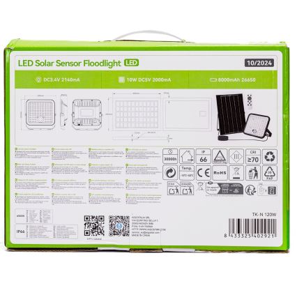Aigostar - Holofote solar LED regulável com sensor LED/120W/3,4V IP66 + comando