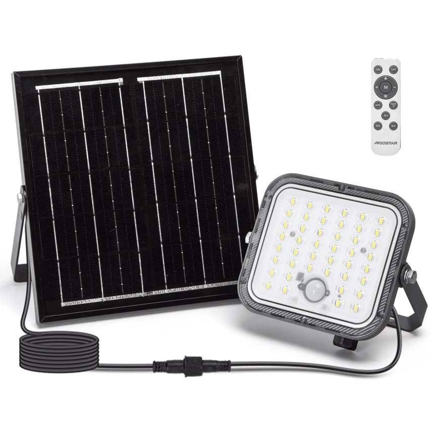 Aigostar - Holofote solar LED regulável com sensor LED/80W/3,4V IP66 + comando