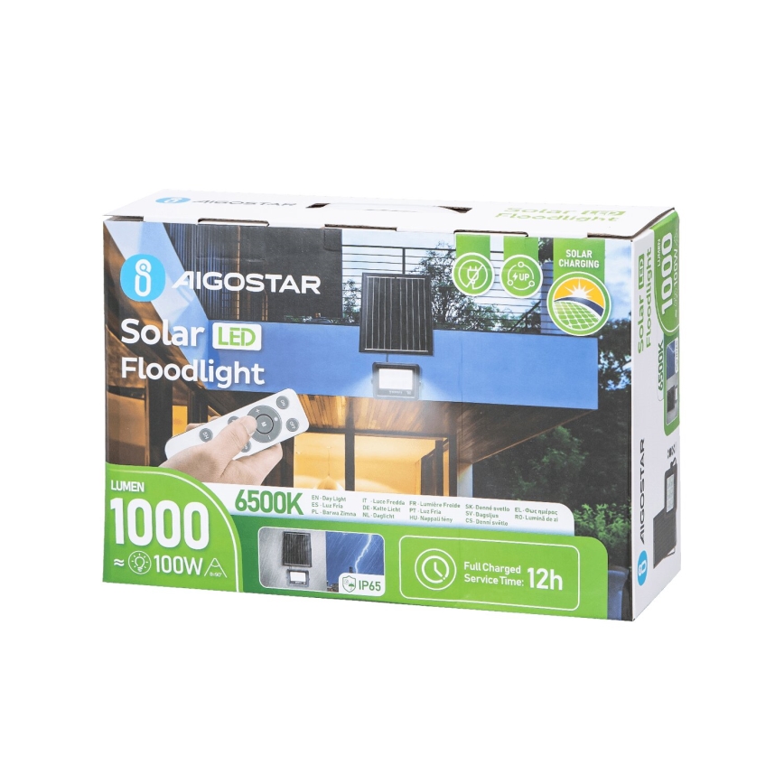 Aigostar - Holofote solar LED regulável LED/100W/3,4V IP65 + comando