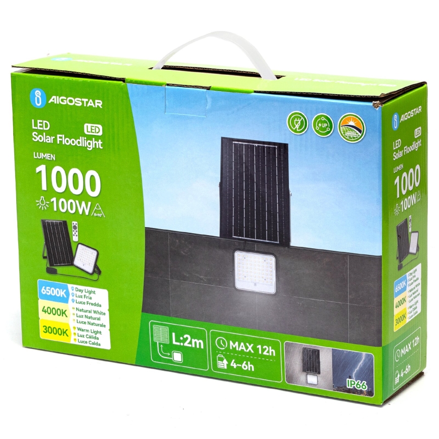 Aigostar - Holofote solar LED regulável LED/100W/3,4V IP66 + comando