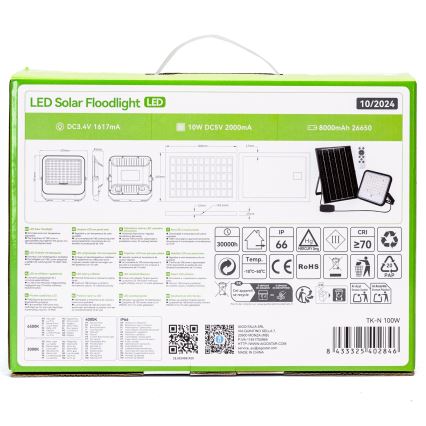 Aigostar - Holofote solar LED regulável LED/100W/3,4V IP66 + comando