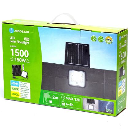 Aigostar - Holofote solar LED regulável LED/150W/3,4V IP66 + comando