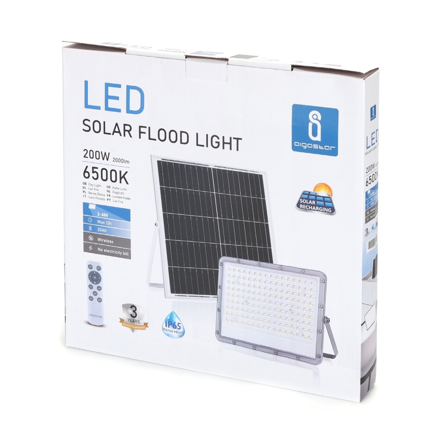 Aigostar - Holofote solar LED regulável LED/200W/3,2V IP65 20000 mAh + comando