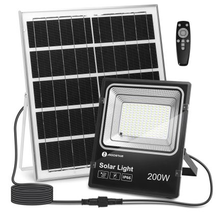 Aigostar - Holofote solar LED regulável LED/200W/3,2V IP66 + comando
