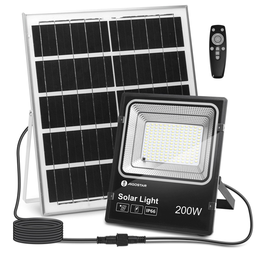 Aigostar - Holofote solar LED regulável LED/200W/3,2V IP66 + comando