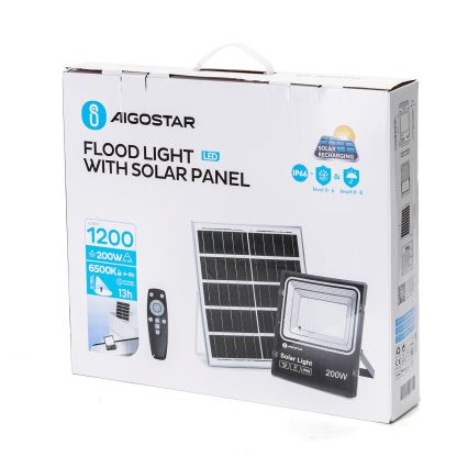 Aigostar - Holofote solar LED regulável LED/200W/3,2V IP66 + comando