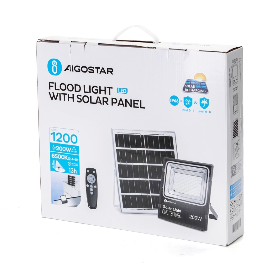 Aigostar - Holofote solar LED regulável LED/200W/3,2V IP66 + comando