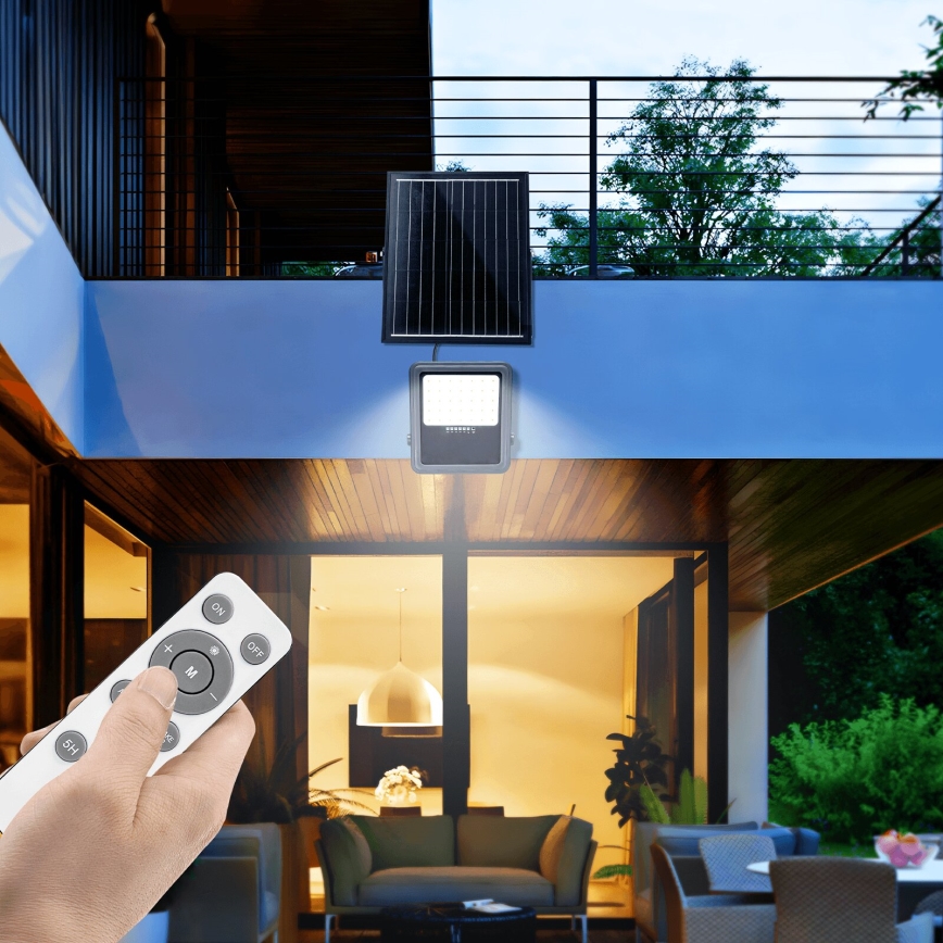 Aigostar - Holofote solar LED regulável LED/200W/3,4V IP65 + comando
