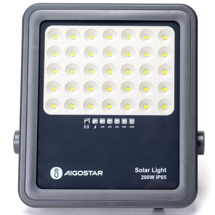 Aigostar - Holofote solar LED regulável LED/200W/3,4V IP65 + comando