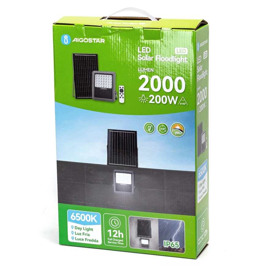 Aigostar - Holofote solar LED regulável LED/200W/3,4V IP65 + comando