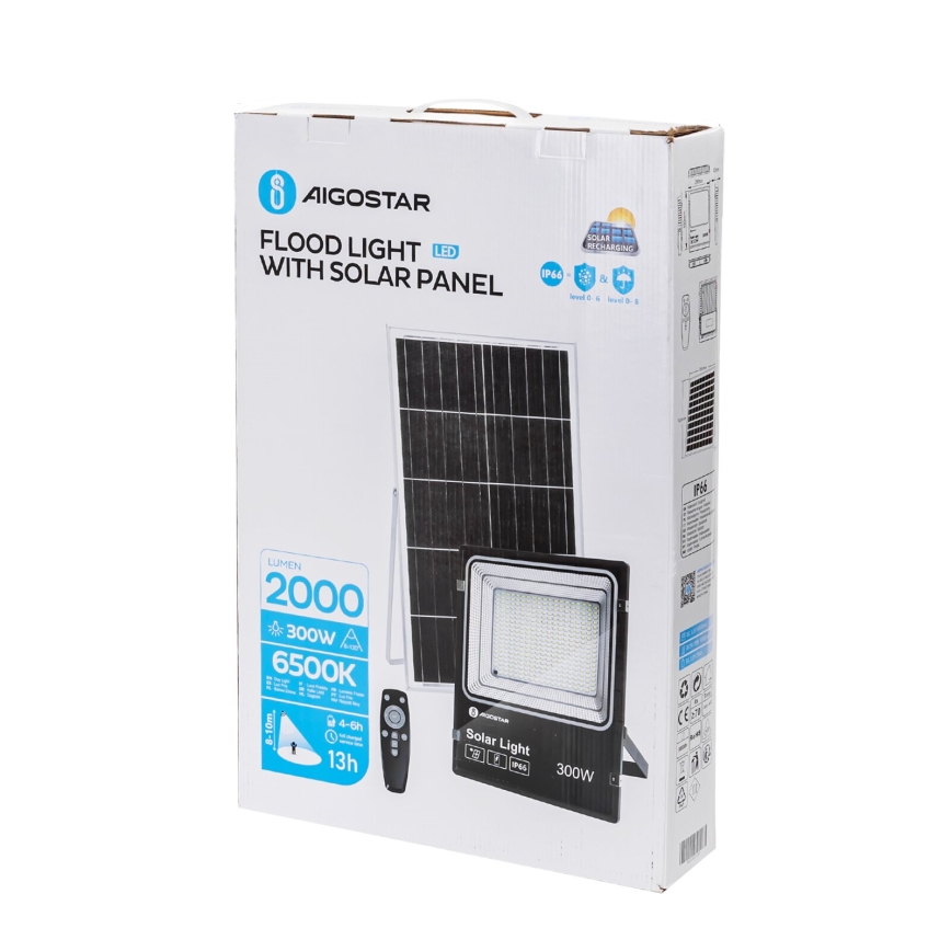 Aigostar - Holofote solar LED regulável LED/300W/3,2V IP66 + comando