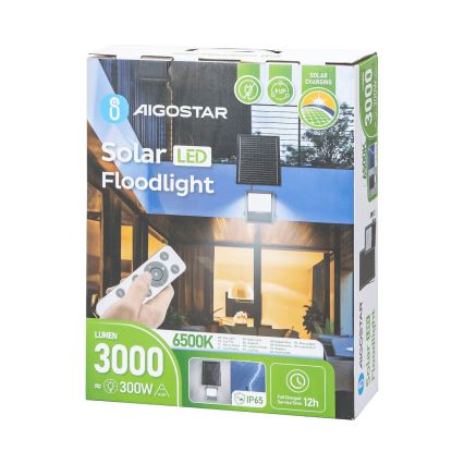 Aigostar - Holofote solar LED regulável LED/300W/3,4V IP65 + comando