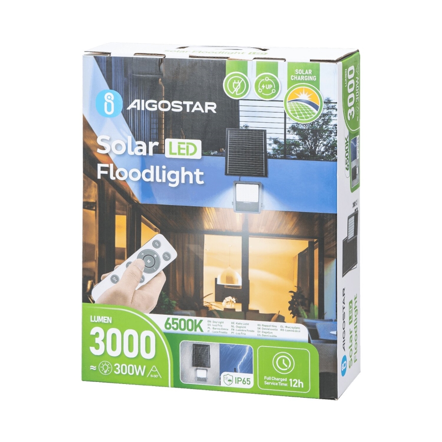 Aigostar - Holofote solar LED regulável LED/300W/3,4V IP65 + comando