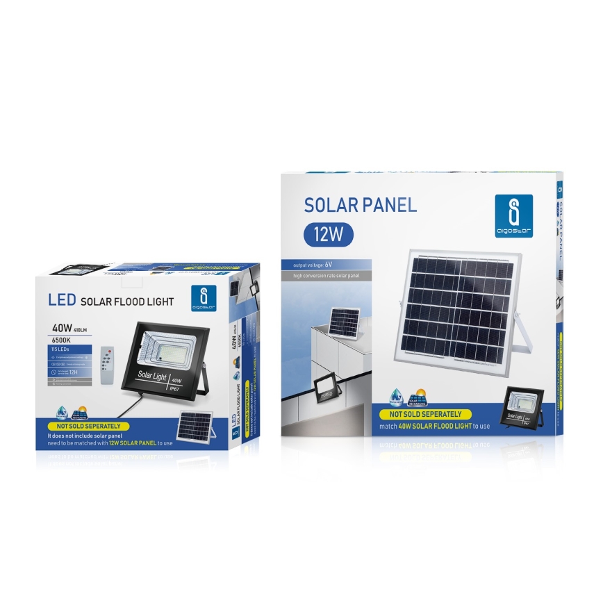 Aigostar - Holofote solar LED regulável LED/40W/3,2V IP67 2000 mAh + CR