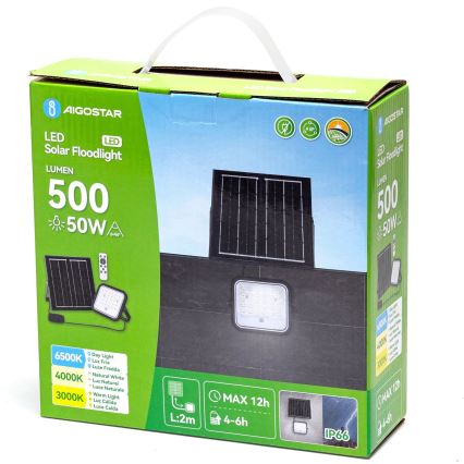 Aigostar - Holofote solar LED regulável LED/50W/3,4V IP66 + comando