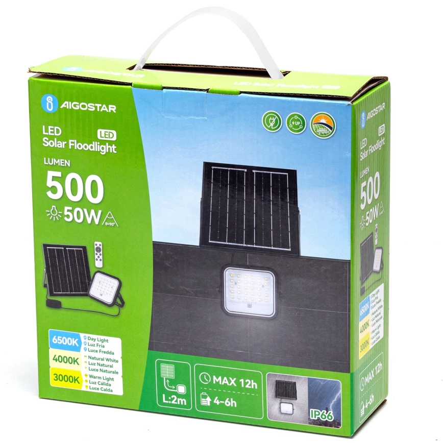 Aigostar - Holofote solar LED regulável LED/50W/3,4V IP66 + comando