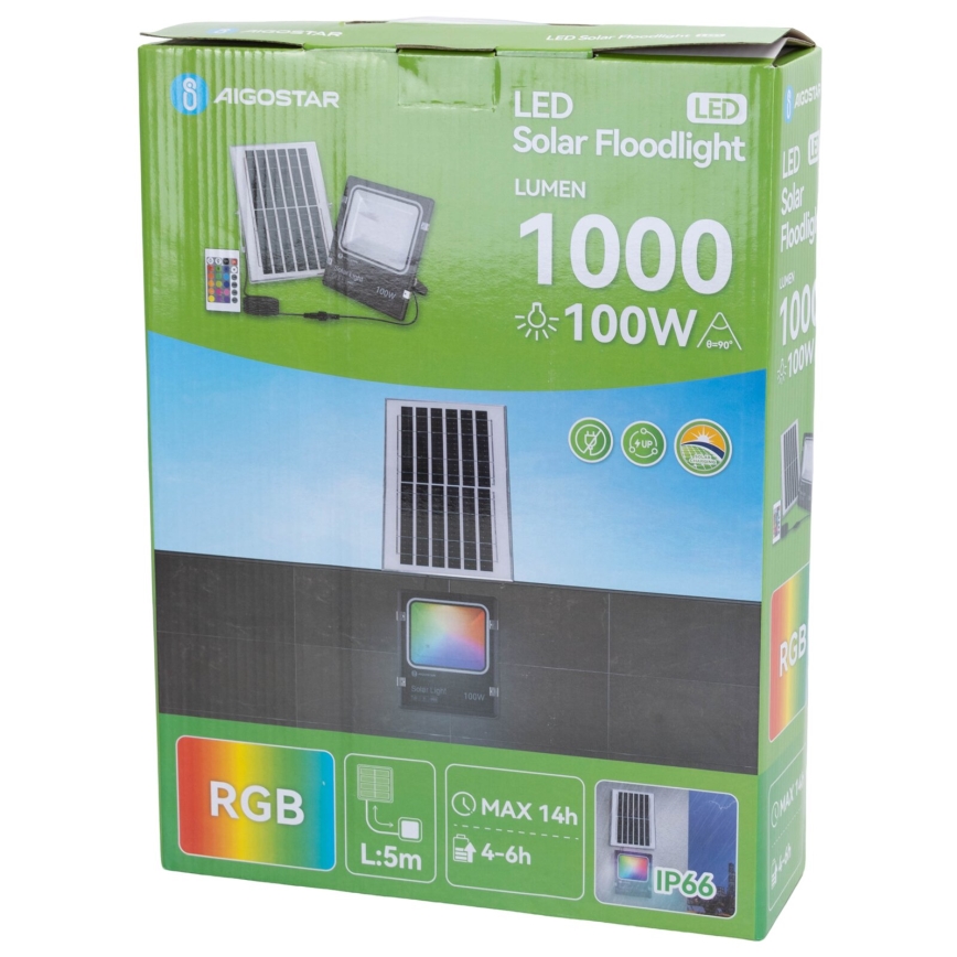 Aigostar - Holofote solar LED RGB regulável LED/100W/3,2V IP66 + comando