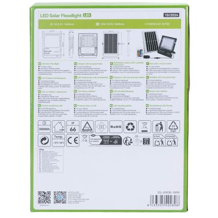 Aigostar - Holofote solar LED RGB regulável LED/100W/3,2V IP66 + comando