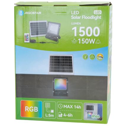 Aigostar - Holofote solar LED RGB regulável LED/150W/3,2V IP66 + comando