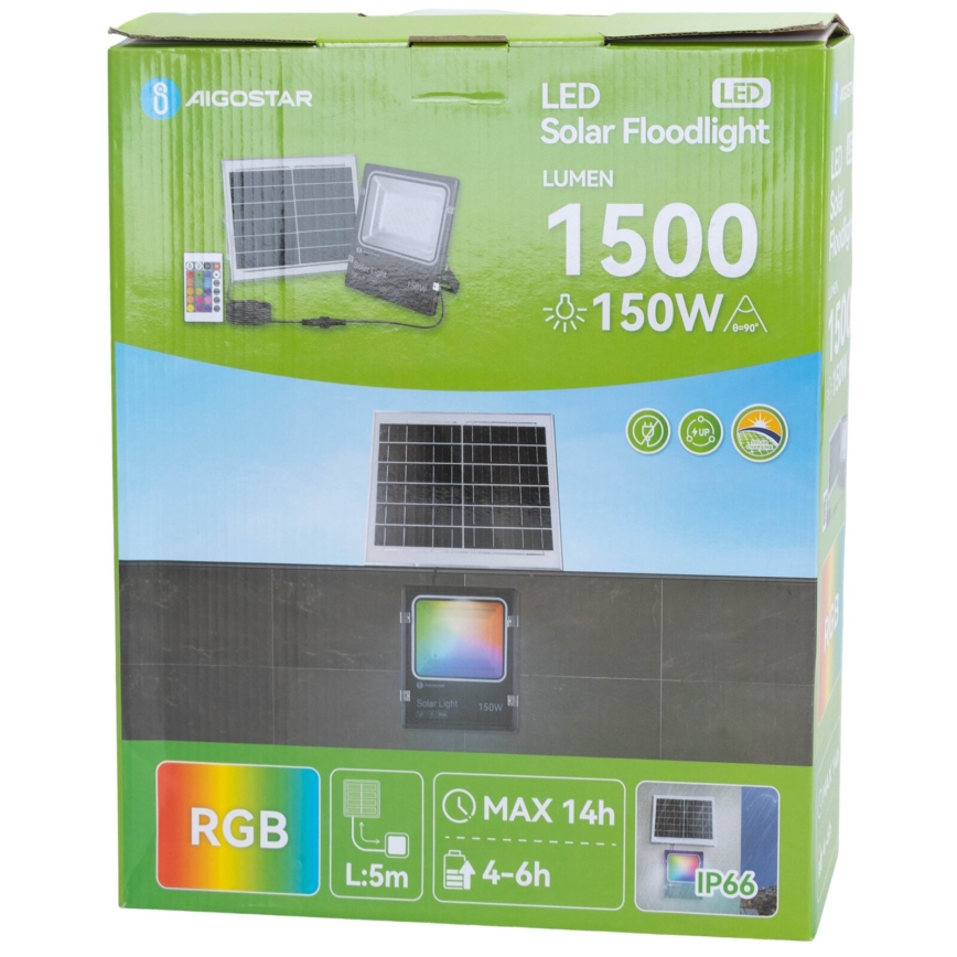 Aigostar - Holofote solar LED RGB regulável LED/150W/3,2V IP66 + comando