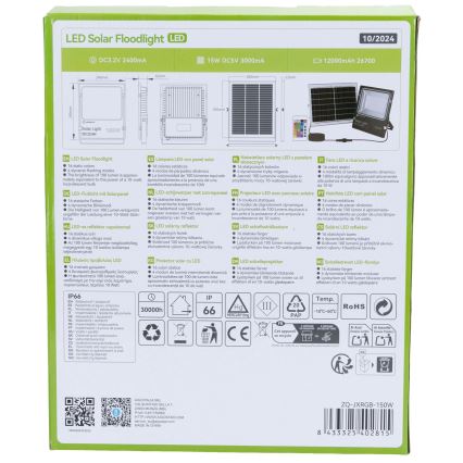 Aigostar - Holofote solar LED RGB regulável LED/150W/3,2V IP66 + comando