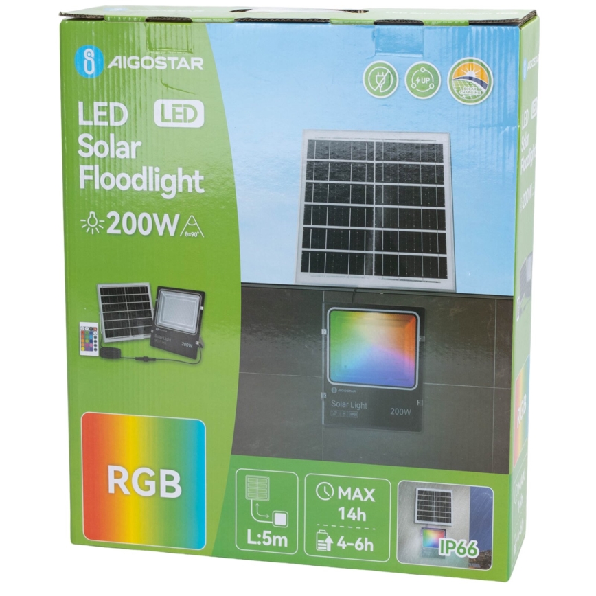 Aigostar - Holofote solar LED RGB regulável LED/200W/3,2V IP66 16000 mAh + comando
