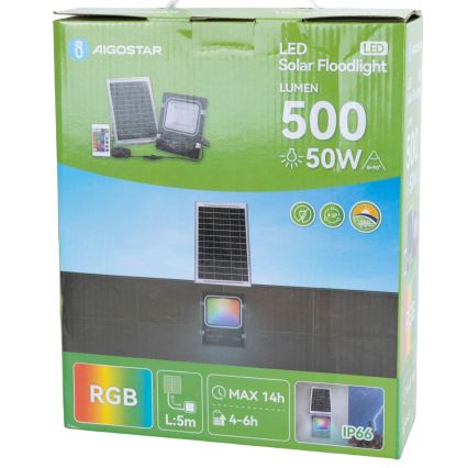 Aigostar - Holofote solar LED RGB regulável LED/50W/3,2V IP66 + comando