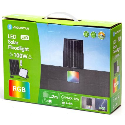 Aigostar - Holofote solar LED RGBW regulável LED/100W/3,4V IP66 + comando