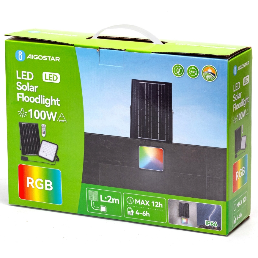 Aigostar - Holofote solar LED RGBW regulável LED/100W/3,4V IP66 + comando