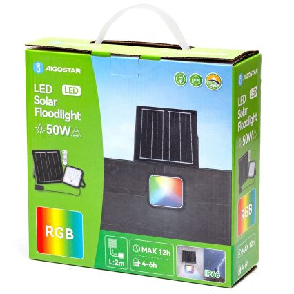 Aigostar - Holofote solar LED RGBW regulável LED/50W/3,4V IP66 + comando