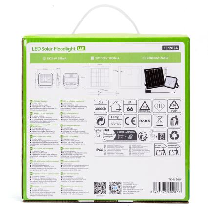 Aigostar - Holofote solar LED RGBW regulável LED/50W/3,4V IP66 + comando