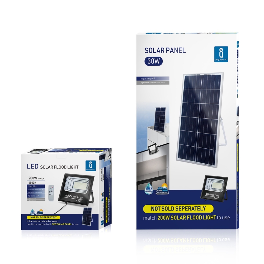 Aigostar - Holofote solar regulável LED/200W/3,2V IP67 + comando