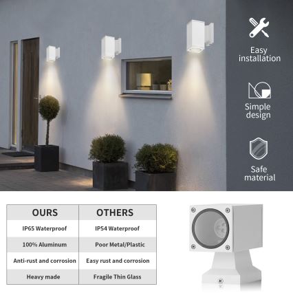 Aigostar - Iluminação de parede exterior 1xGU10/230V branco IP65 angular