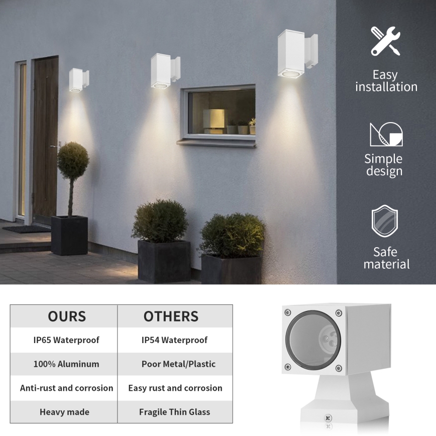 Aigostar - Iluminação de parede exterior 1xGU10/230V branco IP65 angular