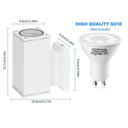 Aigostar - Iluminação de parede exterior 1xGU10/230V branco IP65 angular