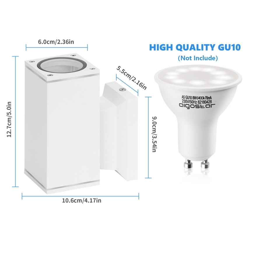 Aigostar - Iluminação de parede exterior 1xGU10/230V branco IP65 angular