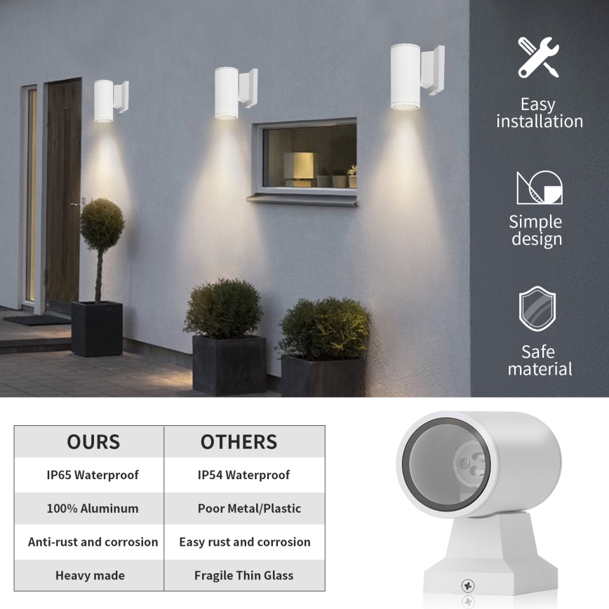 Aigostar - Iluminação de parede exterior 1xGU10/230V branco IP65 redondo