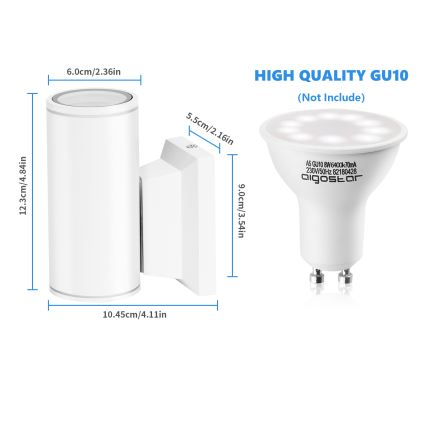 Aigostar - Iluminação de parede exterior 1xGU10/230V branco IP65 redondo