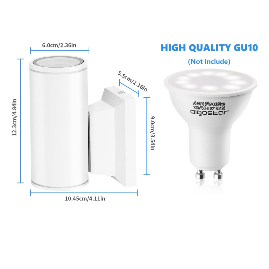 Aigostar - Iluminação de parede exterior 1xGU10/230V branco IP65 redondo