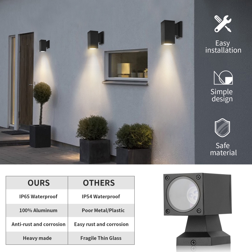 Aigostar - Iluminação de parede exterior 1xGU10/230V preto IP65 angular