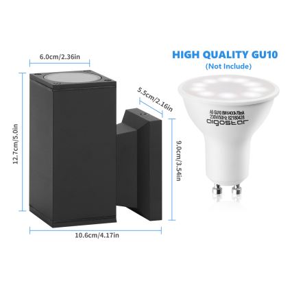 Aigostar - Iluminação de parede exterior 1xGU10/230V preto IP65 angular