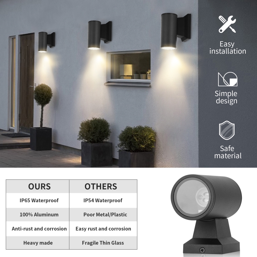 Aigostar - Iluminação de parede exterior 1xGU10/230V preto IP65 redondo