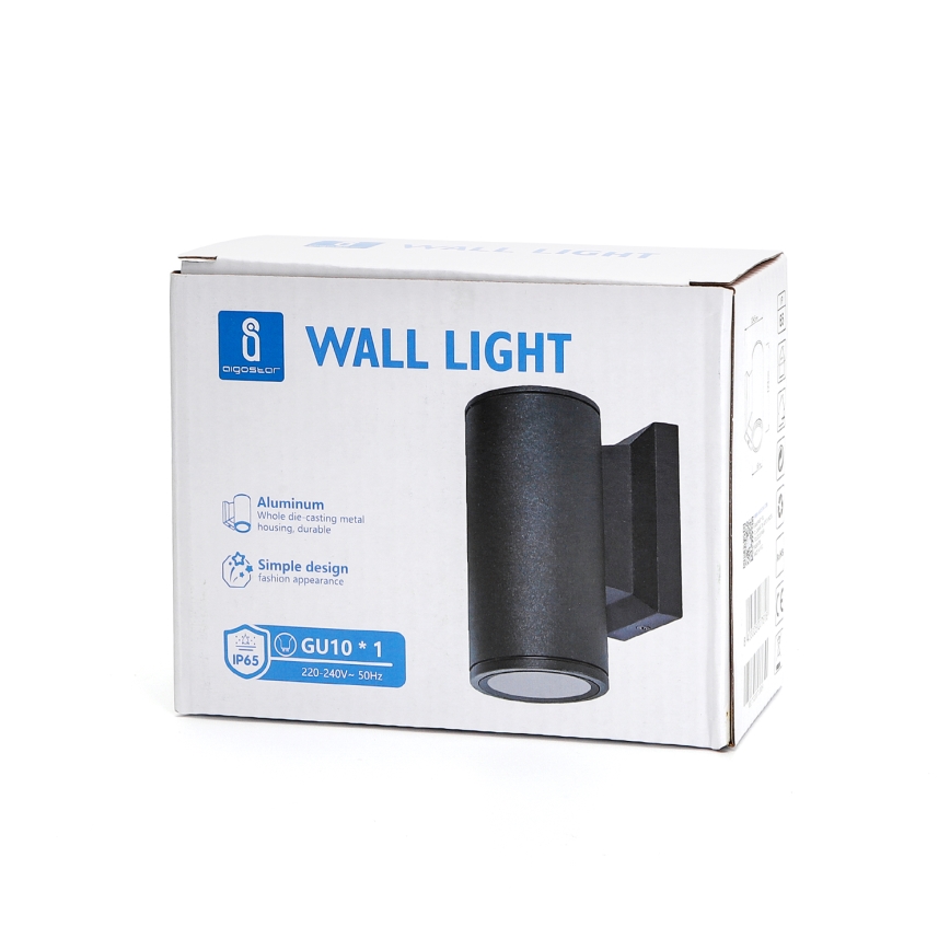 Aigostar - Iluminação de parede exterior 1xGU10/230V preto IP65 redondo