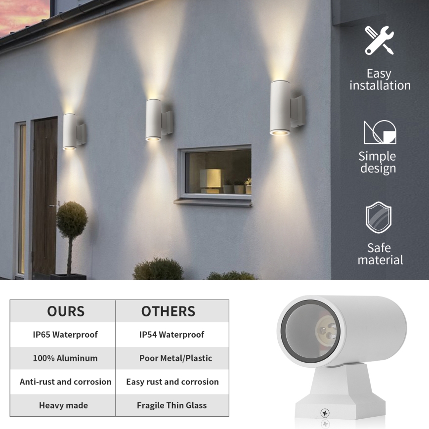 Aigostar - Iluminação de parede exterior 2xGU10/230V branco IP65 redondo