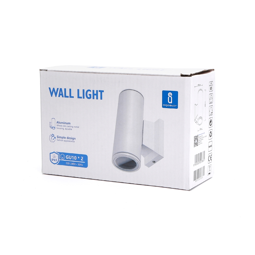 Aigostar - Iluminação de parede exterior 2xGU10/230V branco IP65 redondo